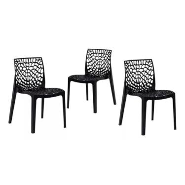 Imagem de Ecom Home - Kit 3 Cadeiras Gruvyer Preta em PP com Encosto Versátil para Sala de Jantar, Cozinha, Jardim, Varanda, Restaurantes