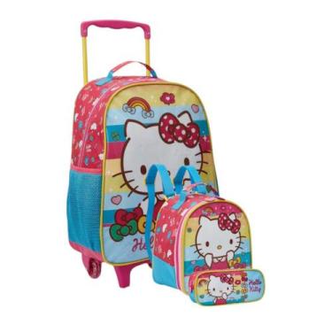 Imagem de Kit Mochila Escolar Infantil Rodinhas + Lancheira + Estojo Hello Kitty