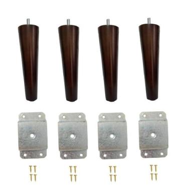 Imagem de 4 Pe Palito 10cm Marrom Escuro Chapa Reta + Parafuso - Jthome, Imbuia 