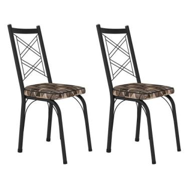 Imagem de Kit 2 Cadeiras de Cozinha Delaware Estampado Mosaico Palha Pés de Ferr
