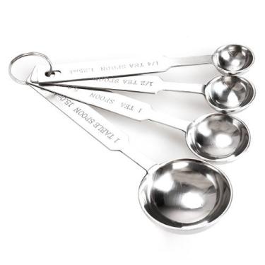 Imagem de Colher de medição, colheres de medição de metal de aço inoxidável resistentes para secar ou líquido, cabe em pote de especiarias, conjunto de 4