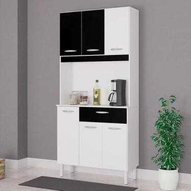 Imagem de Cozinha Ambiente Kit Cassia 6 Portas Branco Preto - Poquema - Poquema 