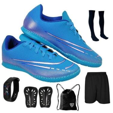 Imagem de Chuteira Futsal Adulto Juvenil Quadra Salão Futebol Novo + Meião Relóg