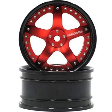 Imagem de hobbysoul 2pcs RC 1/10 Aluminum Alloy Wheel Rims Hex 12mm Adjustable Offset Fit 1:10 RC On Road Drift Touring Car Tires (Black & Red Color)