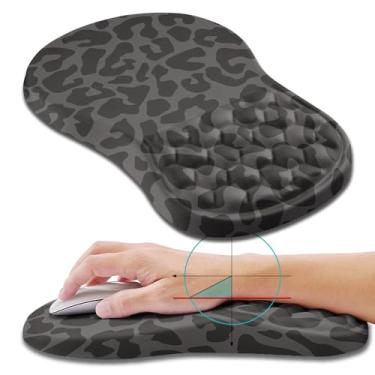 Imagem de Hokafenle Mouse pad ergonômico suporte de pulso com design de massagem, descanso de pulso para alívio da dor Mousepad com espuma de memória e base de poliuretano antiderrapante, mouse pads para mouse e mesa sem fio (30,5 x 20,32 cm, leopardo preto