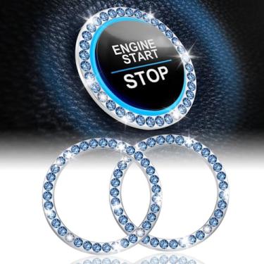 Imagem de LivTee 2 peças de anel de decoração de motor de carro com strass de cristal, anel de decoração de parada, acessórios de carro brilhantes, botão de apertar, ignição de chave e anel de brilho de botão