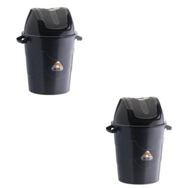 Imagem de Lixeira Basculante 42 Litros Preta - 2 Unidades Kit Cozinha - ANA DECO
