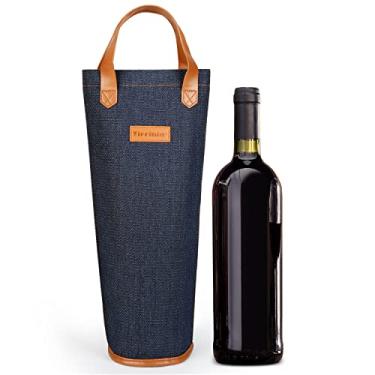 Imagem de Tirrinia Bolsa unica para vinho, termica acolchoada com isolamento termico para transporte de garrafas de vinho para viagem, piquenique, otimo presente para amantes de vinho, azul escuro