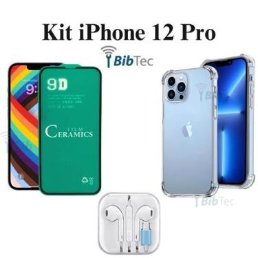 Imagem de Kit Capa Capinha Transparente + Película de Cerâmica + Fone de Ouvido 