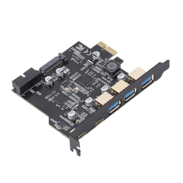 Imagem de Placa de Expansão PCIe para USB 3.2 Gen 2, Largura de Banda de 20 Gbps, PCI Express Com 2 USB Tipo C, 3 USB Tipo A, 19 Pinos, para PC Desktop