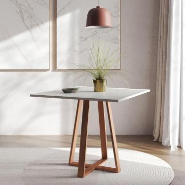 Imagem de Mesa De Jantar Mônaco 90cm Branca Base Cobre Branco