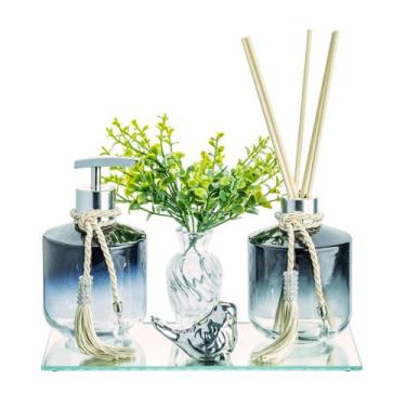 Imagem de Kit Lavabo Banheiro Luxo Porta Sabonete Aromatizador Vidro Rubi Sabone