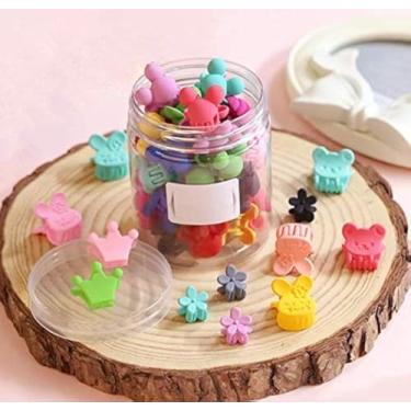 Imagem de 50 peças de mini grampos de cabelo, grampos de cabelo Magnoloran, presilhas de grampo de cabelo para bebês e meninas, crianças, acessórios de cabelo femininos, incluindo flores, coroa, coelho, urso, formato de coração