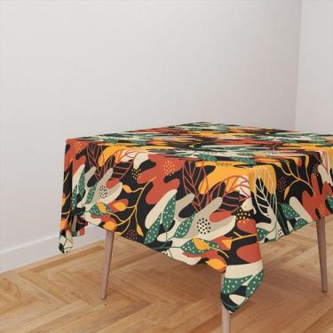 Imagem de Toalha De Mesa Quadrada 4 Lugares Tecido Oxford Abstrato Folhas Grande