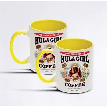 Imagem de Hula Girl COFFEE 325 ml Sublimação Cerâmica Orca Revestido Interior e Alça Caneca Colorida (Amarelo, Pacote com 2)
