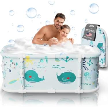 Imagem de Banheira dobrável portátil - 119 cm sem instalação, 7 camadas espessas com suporte de metal, banheira terapêutica para box de chuveiro, imersão dobrável, spa quente, banho de gelo (Wonder Ocean D1)