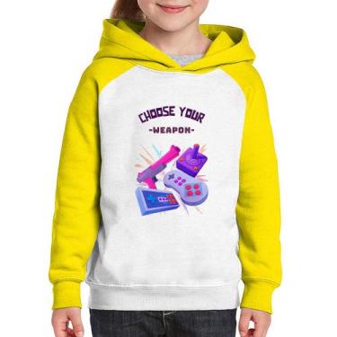 Imagem de Moletom Infantil Choose your weapon - Foca na Moda, Branco, Amarelo, 2
