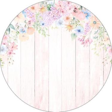 Imagem de Painel De Festa Redondo 1,50x1,50 - Efeito Madeira e Flores 050 - Via 