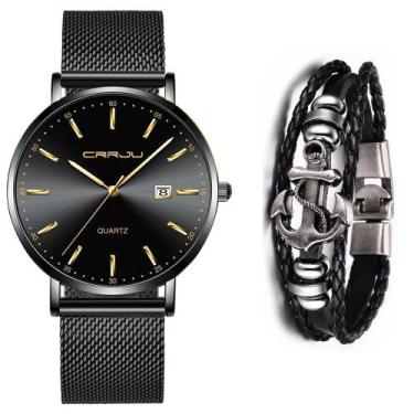 Imagem de Relógio Masculino Metal E Aço Inox Ultra Fino + Pulseira - CRRJU