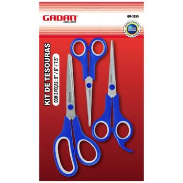 Imagem de Kit Tesouras Com 3 Peças 5" 6" 7,5" Polegada Costura Escolar - Gadan