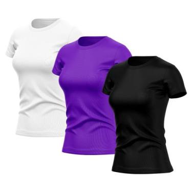 Imagem de Kit 3 Camisetas Feminina Manga Curta Dry Fit Basica Lisa Proteção Sola