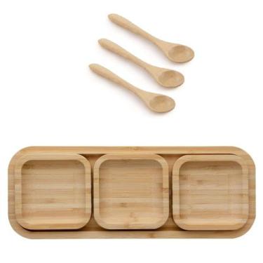 Imagem de Petisqueira de bambu com 4 peças - 31cm com 3 Colherinhas - Utensilios
