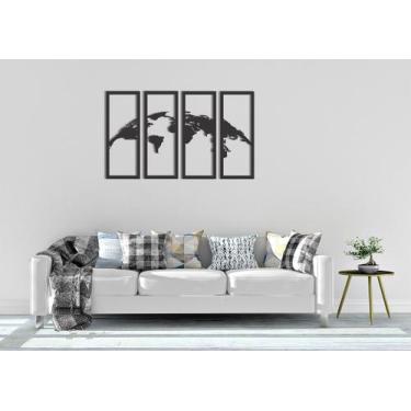 Imagem de Quadros Decorativos Para Quarto Sala Cozinha Vazados Mapa Mundi MDF 4 
