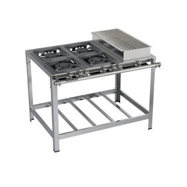 Imagem de Fogão Industrial 4 bocas 30X30 Banho Maria Luxo Aço Inox Metalmaq, Gás