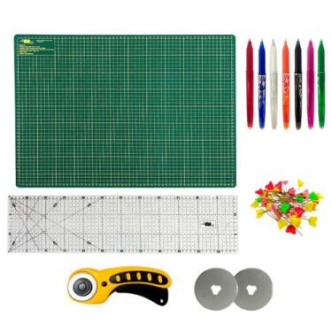 Imagem de Kit Base de Corte Patchwork Artesanato 60x45 Regua 15x60 Cortador 45 +
