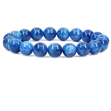 Imagem de Keleny Pulseira feminina elástica Fashion Crystal Man 10 mm contas redondas Rock Jasper 17 cm unissex 7 inch Azul