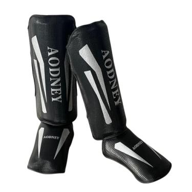 Imagem de rockible Muay Thai Caneleiras Perna Pé Protetores Equipamento de Treinamento Mma Perna Proteção do Peito Almofadas para Sanda Chute Artes Marciais Karatê, Black L