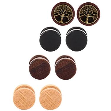 Imagem de Tanyoyo Brincos de parafuso de ilusão de calibre de orelha falsos Wood Cheater 3-6 pares por conjunto