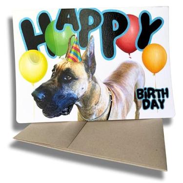 Imagem de Fava Bean Productions Cartão de feliz aniversário com cães, cartão dogue alemão (1 cartão premium, 12,78 x 18 cm, em branco dentro), cartão de aniversário com tema de cachorro, cartão de aniversário