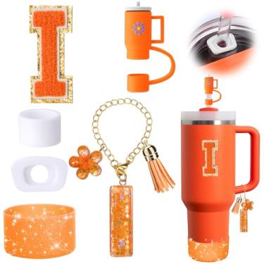 Imagem de Mity rain Conjunto de acessórios de copo laranja de 6 peças para copo Stanley Cup de 850 g 1,134 g com alça, incluindo tampa de cobertura de palha e bota, tampa à prova de derramamento, pingente de