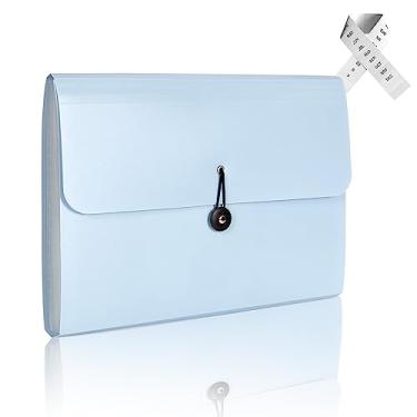 Imagem de Nicfaec Pasta de arquivo expansível, 13 bolsos, azul claro, polipropileno para trabalho, escola, casa, escritório