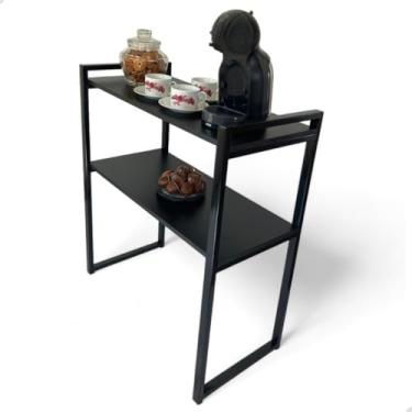Imagem de Aparador Cantinho do Café Mesa Industrial de Decoração 2 Prateleiras MDF Mesa Auxiliar(TODO PRETO)