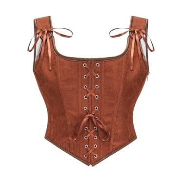 Imagem de NSPSTT Corset Tops for Women Renaissance Plus Size Corset Renaissance Bustier Lace Up, Brown L