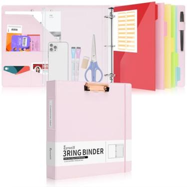 Imagem de Eyrozill Portfólio profissional de fichário de couro com prancheta, bolsa com zíper, 5 folhas divisórias de plástico, 8,5 x 11, anéis redondos de 5 cm, organizador profissional de fichário, rosa