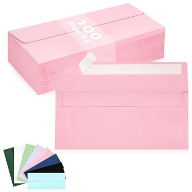Imagem de Pacote com 100 envelopes empresariais nº 10, envelopes padrão rosa autovedante, envelopes de correspondência comercial tamanho carta para cheques, faturas, declarações, aniversário, formatura,