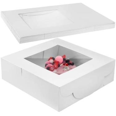 Imagem de Ireer Caixas de Bolo de 10 Unidades com Janela Caixas de Padaria Brancas Caixas de Papelão Retangulares para Confeitaria Grandes Caixas de Padaria com Janela Recipientes de Pastelaria para Bolos Cupca