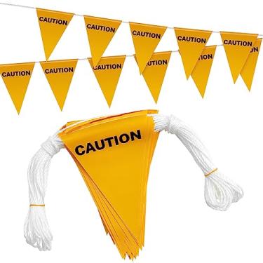 Imagem de Preboun Bandeiras de marcação de perímetro 102 pés/45 peças bandeiras de flâmula de cautela bandeiras de segurança para construção de barreiras de tráfego aviso de áreas perigosas, andaimes, eventos