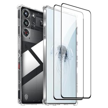 Imagem de zZjoOoj Capa para ZTE nubia Red Magic 10 Pro com protetor de tela (pacote com 2), 17.4 cm cobertura total HD resistente a arranhões 9H vidro temperado, design de airbag de quatro cantos, TPU