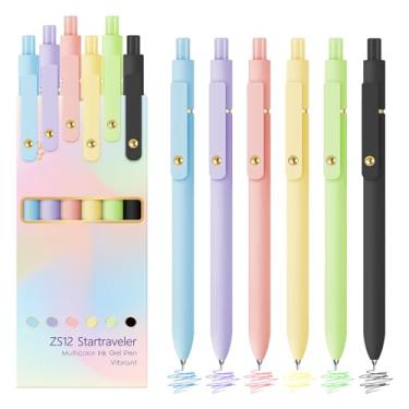 Imagem de YOXMJDB 6 canetas coloridas coloridas de 0,5 mm, canetas de gel de tinta colorida de ponta fina, canetas de escrita suave para diário e anotações, material escolar, presentes para professores