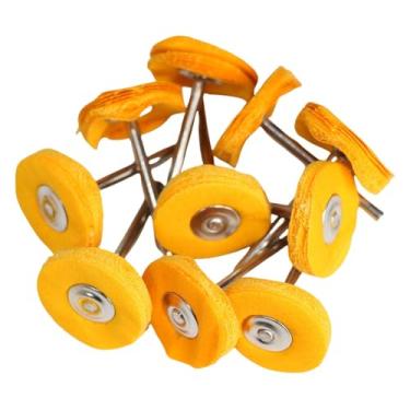 Imagem de 1 polegada 10Pcs Escova rotativa Lixamento Polimento Polimento Moagem Roda Escova para Ferramentas rotativas 25mm Rodada Feltro de lã Acessórios, 10pc pano amarelo, com haste de 3mm