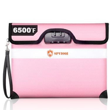Imagem de Bolsa de documentos atualizada à prova de fogo de 3,426 °C com fechadura, bolsa de dinheiro à prova de fogo para dinheiro com zíper/tira refletiva, 10 camadas de materiais com isolamento térmico,