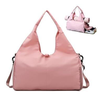 Imagem de Bolsa feminina Oxford para academia de ioga com compartimento para sapatos, grande capacidade, bolsa esportiva simplista para viagens e fitness, 6 opções de cores, 49 x 25 x 21 cm, rosa, Bolsa de ioga