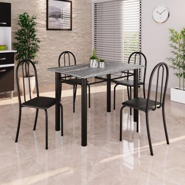 Imagem de Conjunto de Mesa Tubular 100cm X 60cm Tampo em Granito com 4 Cadeiras Preto