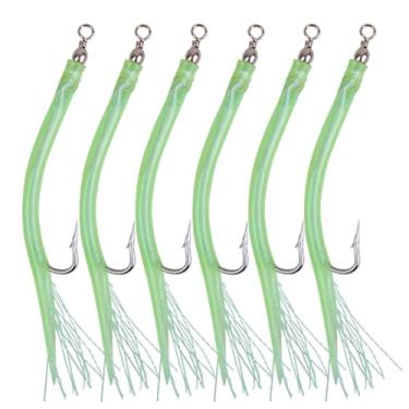 Imagem de Iscas clássicas listradas para tubos de pesca com anzóis de aço Stanless giratório para pesca de bacalhau e bacalhau (verde - 6 peças, 10/0)