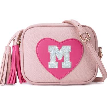 Imagem de OYLOLA Presentes de aniversário para meninas, inicial para meninas, bolsa infantil, bolsas infantis, presentes para meninas, bolsas de coração para meninas, rosa, M