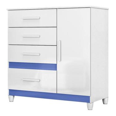Imagem de Cômoda Sapateira Vênus 1 Porta E 4 Gavetas Flex Branco Azul Com Pés Moval